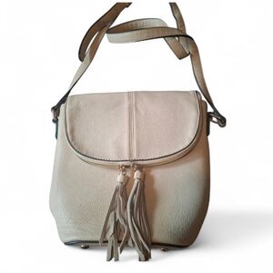 Isabelle Cream Colored Flap Over Crossbody with Tassels